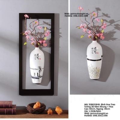 BÌNH HOA TREO TƯỜNG 3D KÈM KHUNG + HOA